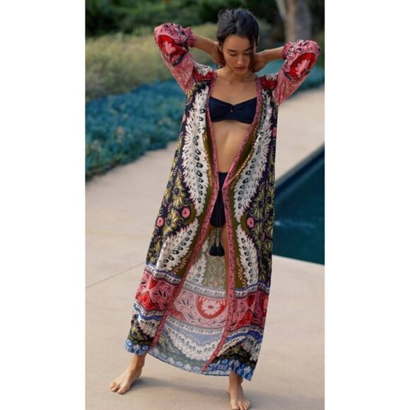 Agua Bendita Isabelle Kimono Maxi Long Sleeves Tie-Front Maxi Length Swim OS - Picture 1 of 12